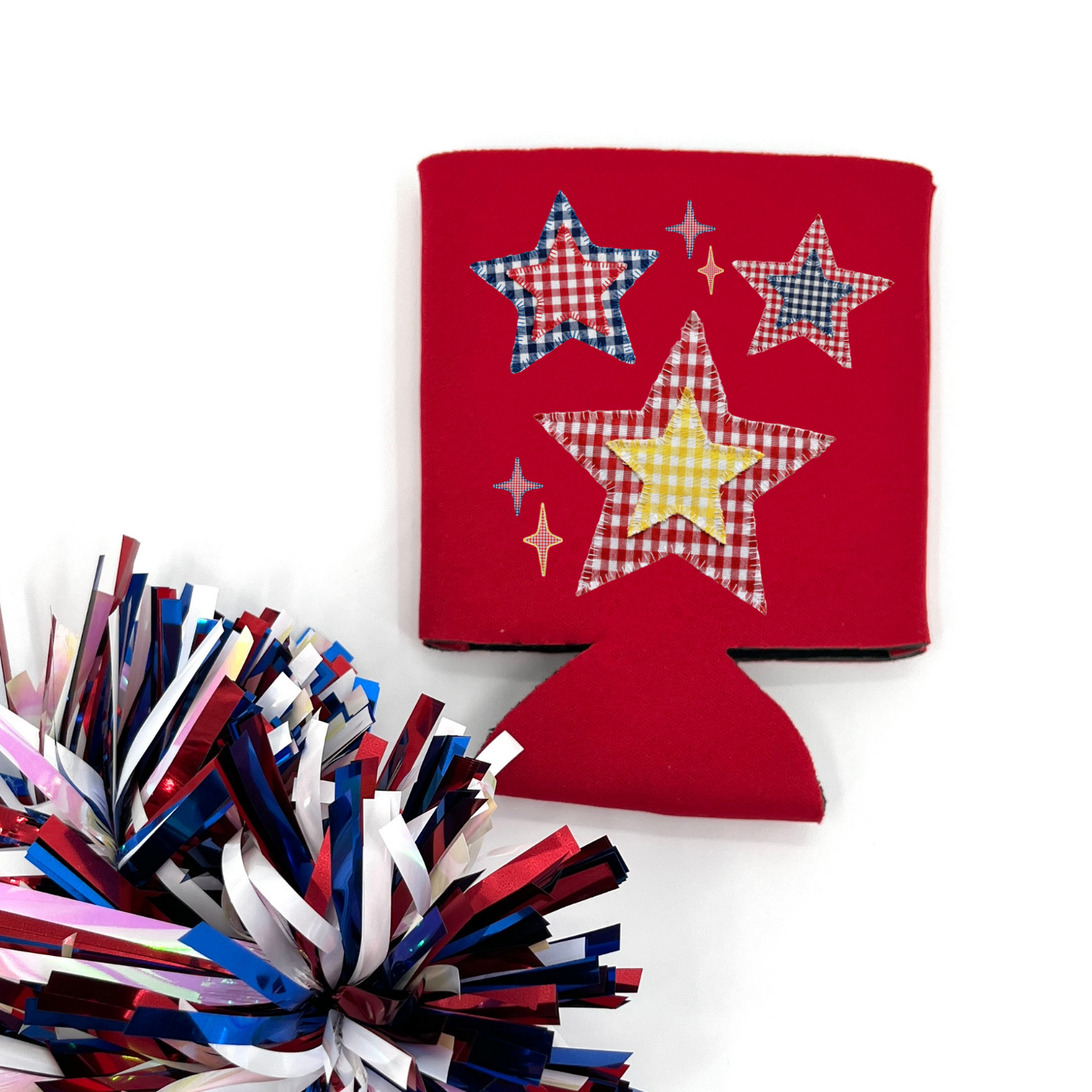 Patriotic Stars Can Cooler | Americana Patchwork Graphic