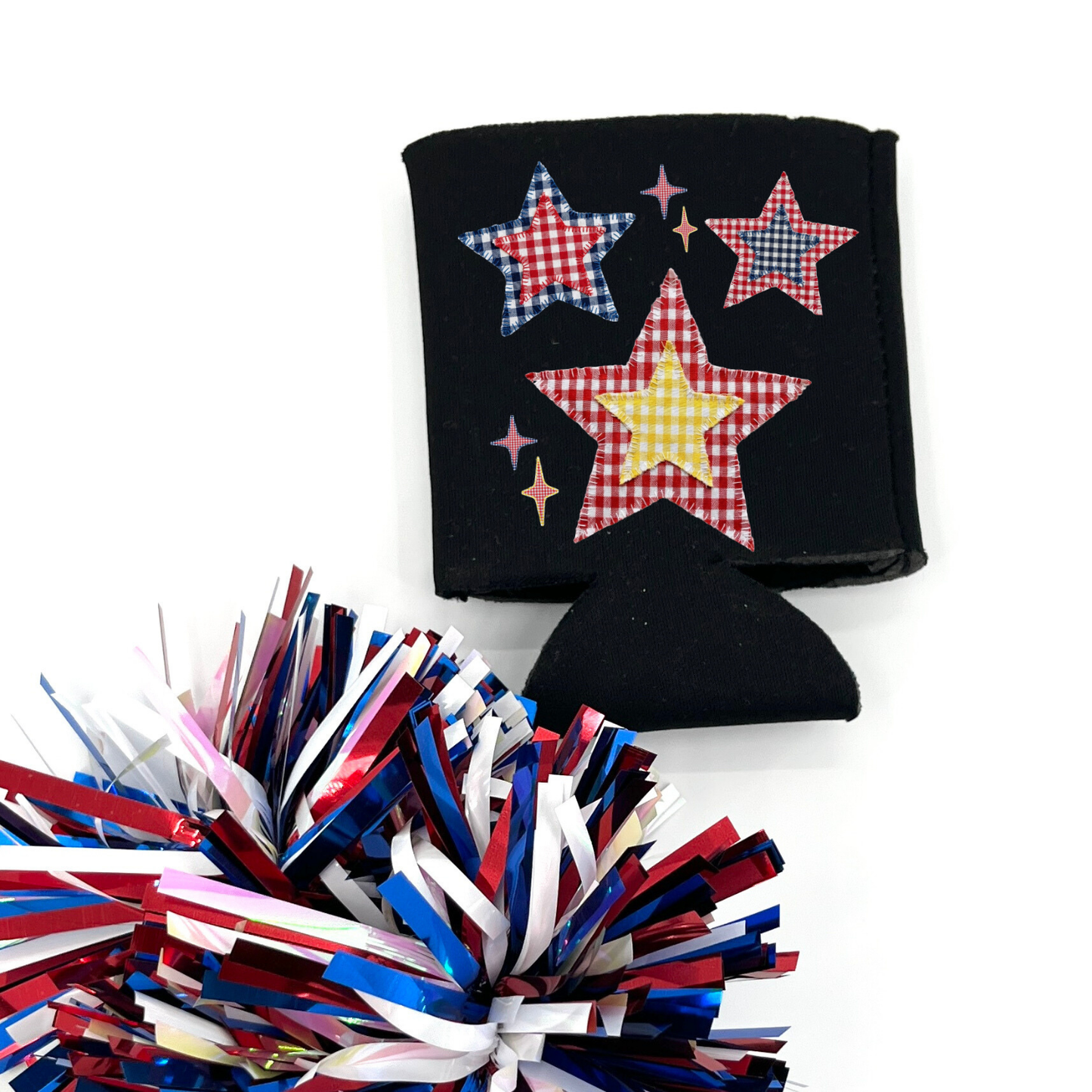 Patriotic Stars Can Cooler | Americana Patchwork Graphic