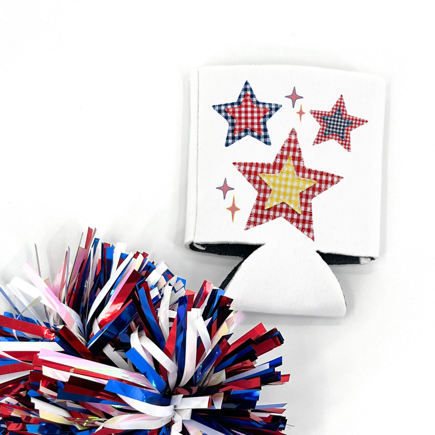 Patriotic Stars Can Cooler | Americana Patchwork Graphic