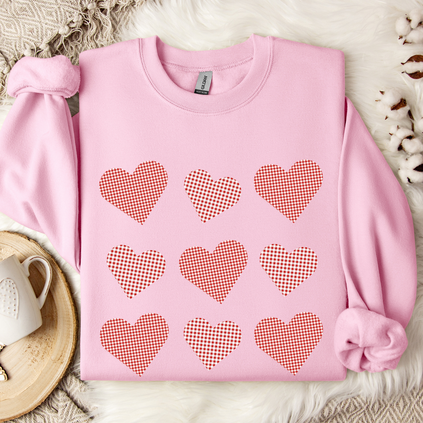 Valentine red plaid coquette hearts, Women's sweatshirt