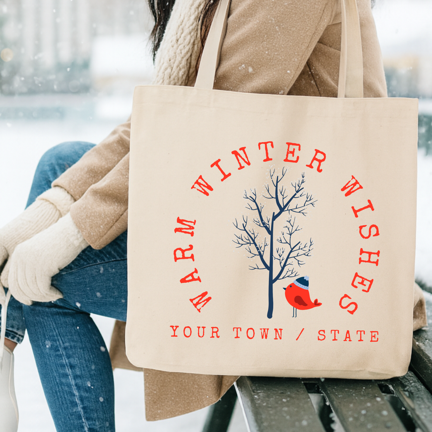 Personalized winter Christmas tote | Custom holiday book bag