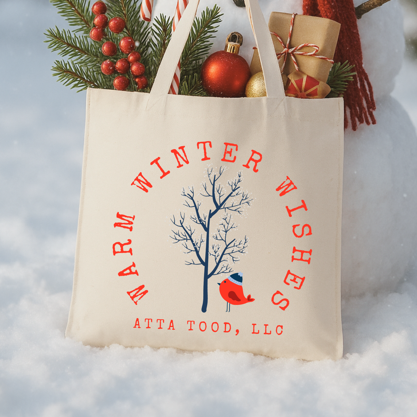 Personalized winter Christmas tote | Custom holiday book bag