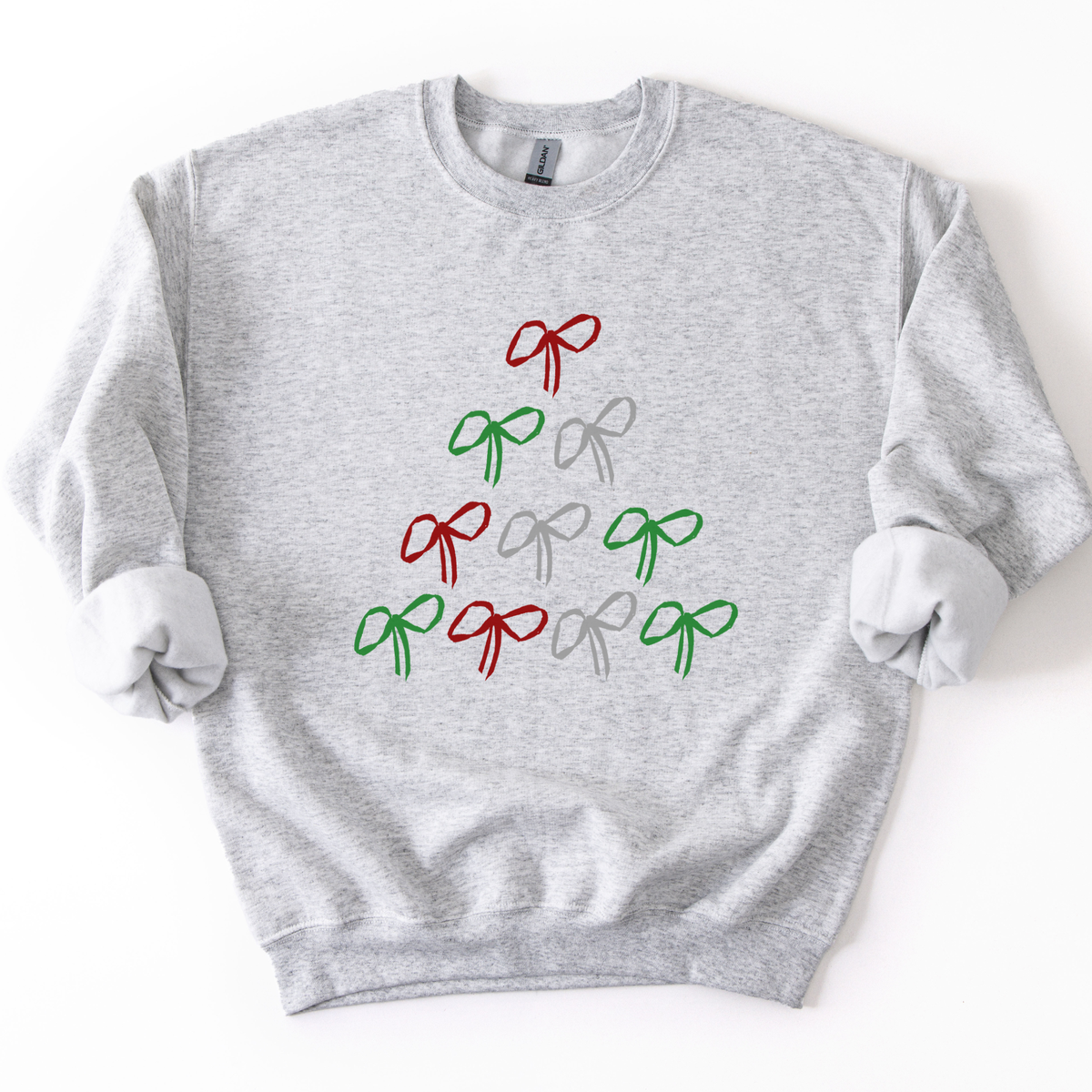 Red Green Silver Christmas Tree Bows Graphic Sweatshirt