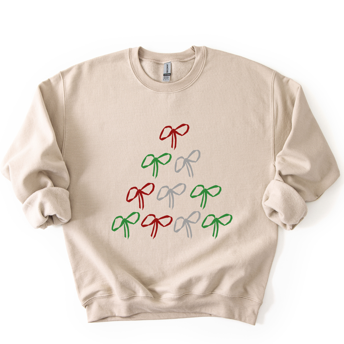Red Green Silver Christmas Tree Bows Graphic Sweatshirt
