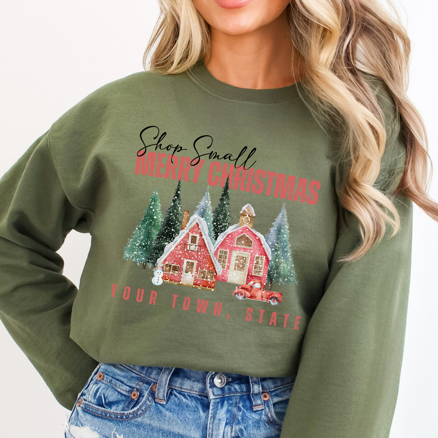 Custom Merry Christmas shop small town unisex sweatshirt