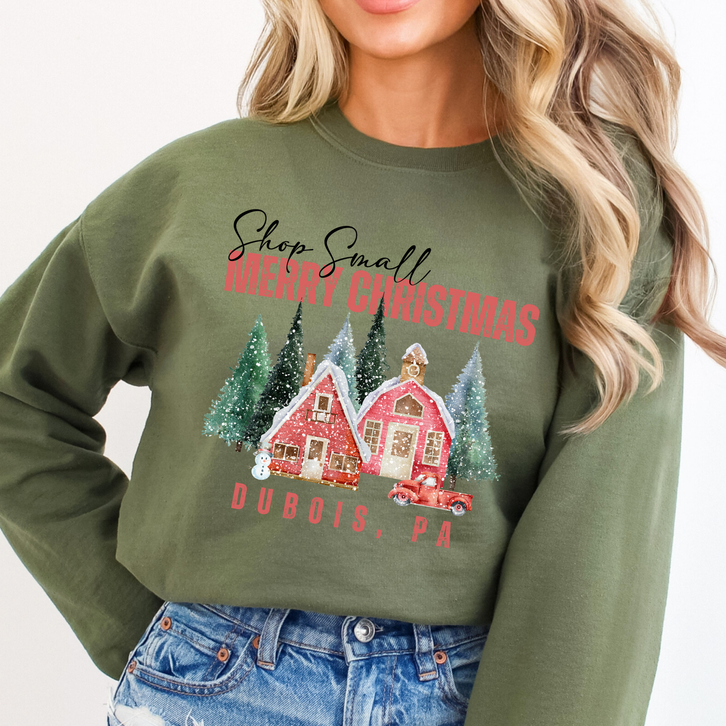 Custom Merry Christmas shop small town unisex sweatshirt