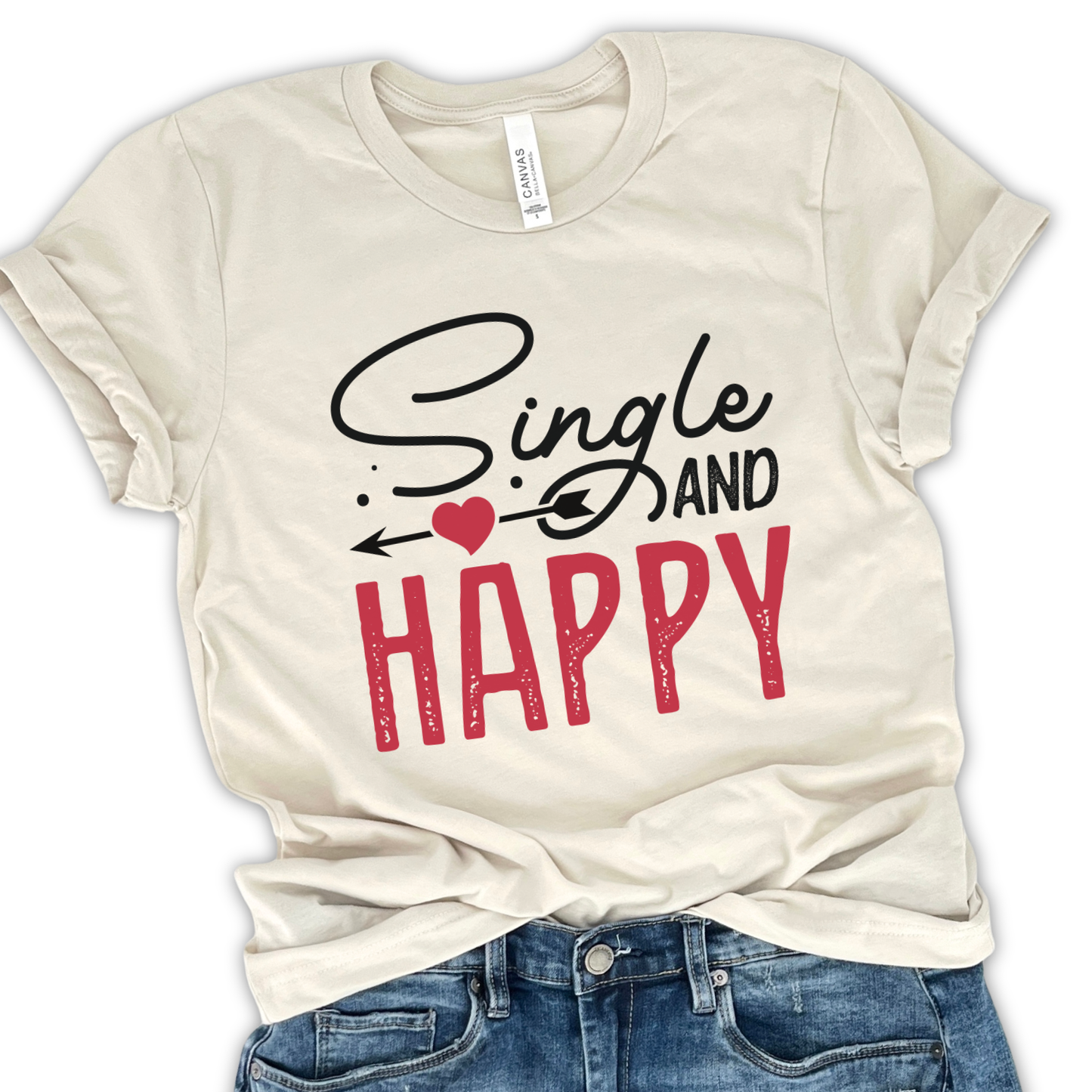 Single and happy women's Valentine's graphic t-shirt