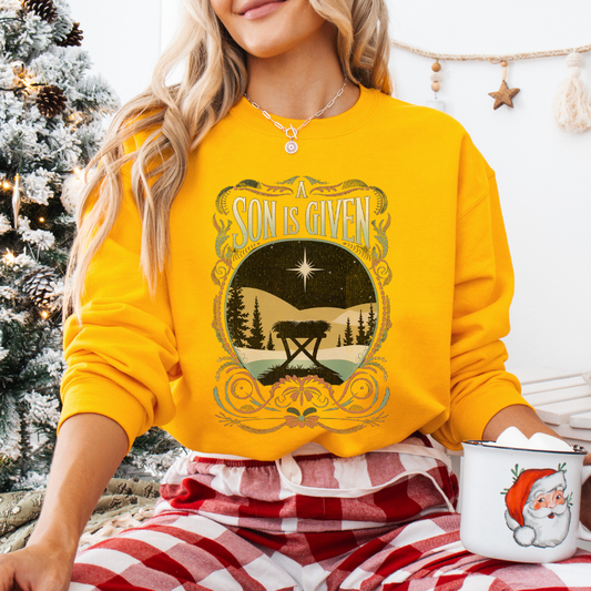 Son is Given Christmas graphic sweatshirt, Christian top