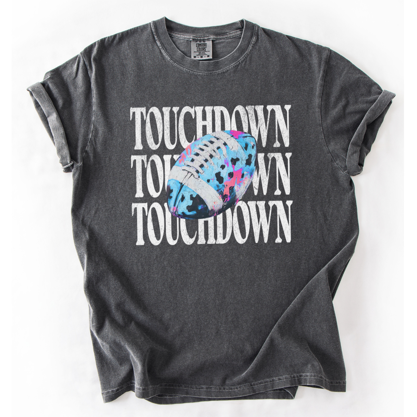Touchdown Neon Blue Football Comfort Colors Graphic Tee