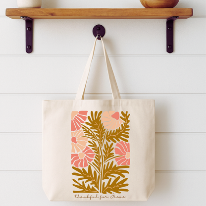 Thankful For Jesus Floral Tote Bag | Faithbased | ATTA TOOD®