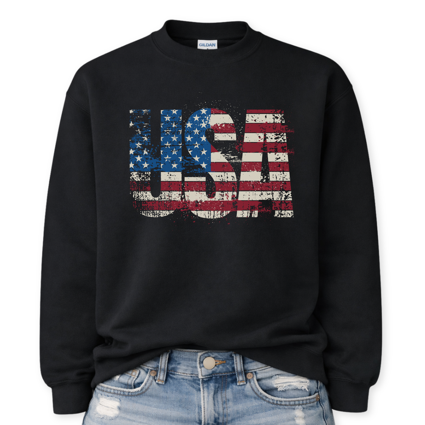 Distressed USA Flag Sweatshirt | 4th of July | Patriotic
