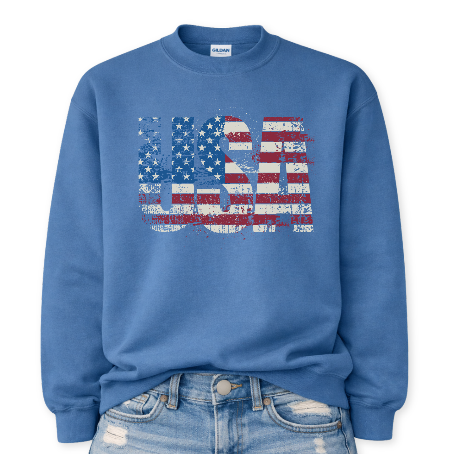 Distressed USA Flag Sweatshirt | 4th of July | Patriotic