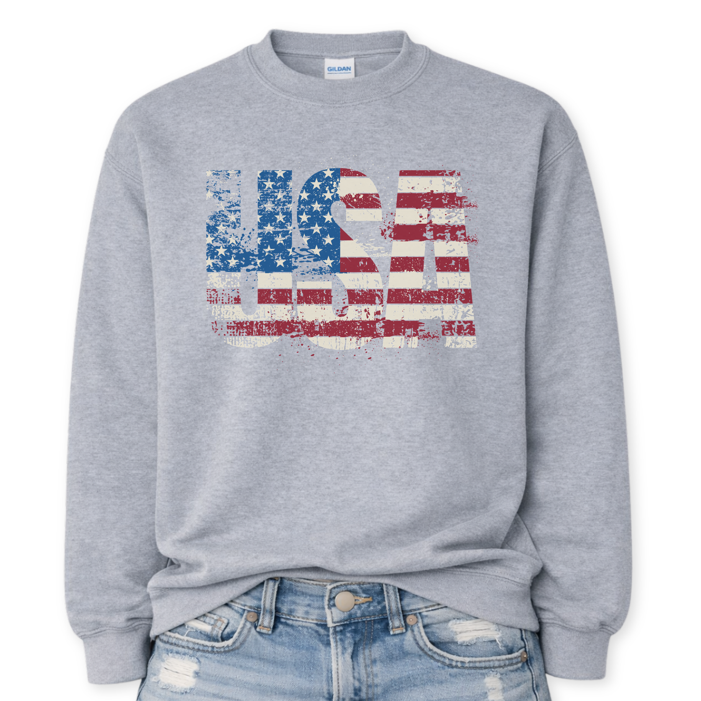 Distressed USA Flag Sweatshirt | 4th of July | Patriotic