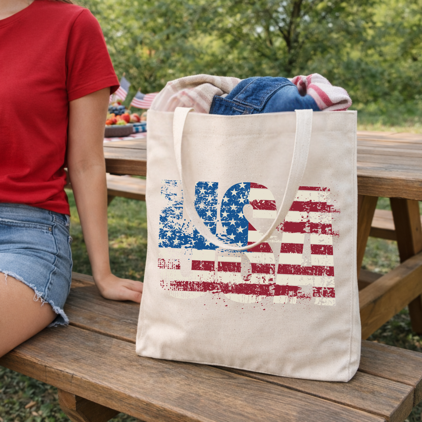 USA Patriotic Tote Bag | Red White Blue | American Flag