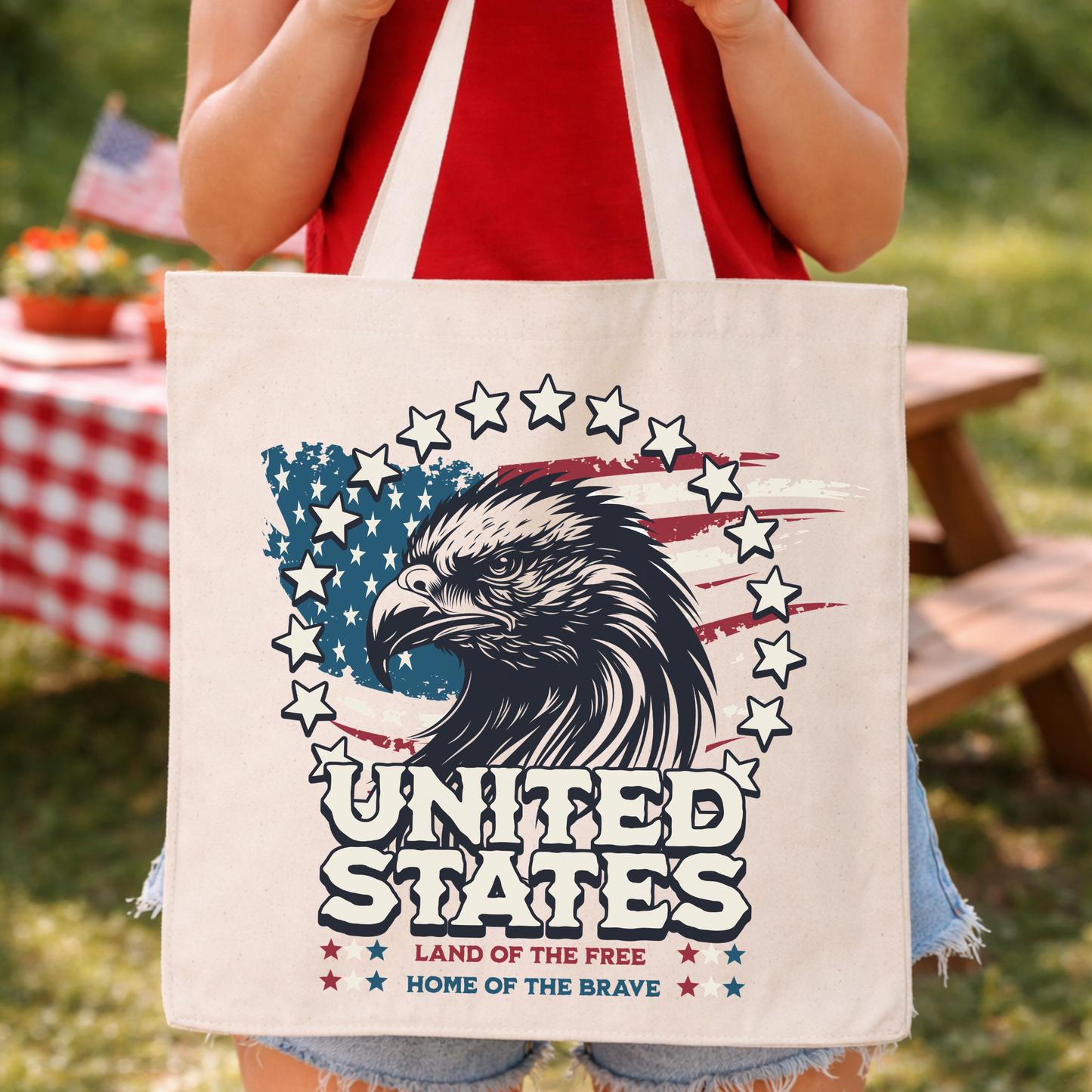 USA Patriotic Eagle Canvas Tote Bag | July 4th Holiday