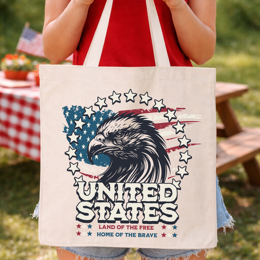 USA Patriotic Eagle Canvas Tote Bag | July 4th Holiday