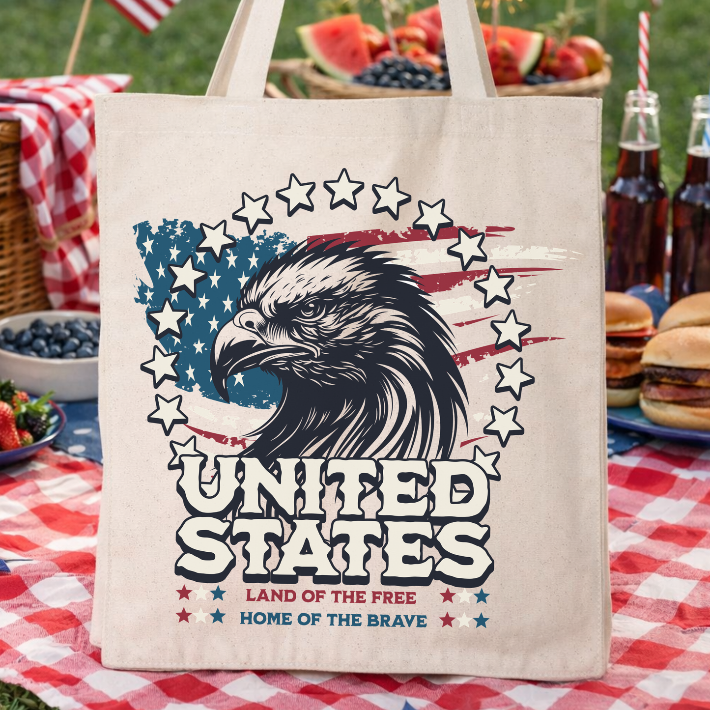 USA Patriotic Eagle Canvas Tote Bag | July 4th Holiday