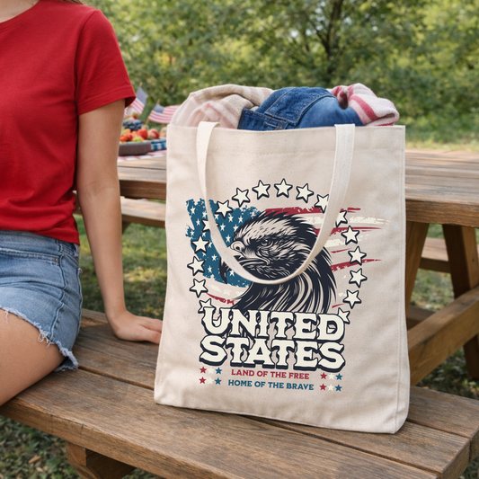 USA Patriotic Eagle Canvas Tote Bag | July 4th Holiday