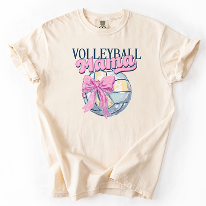 Volleyball mama on a volleyball graphic on a comfort colors ivory tee
