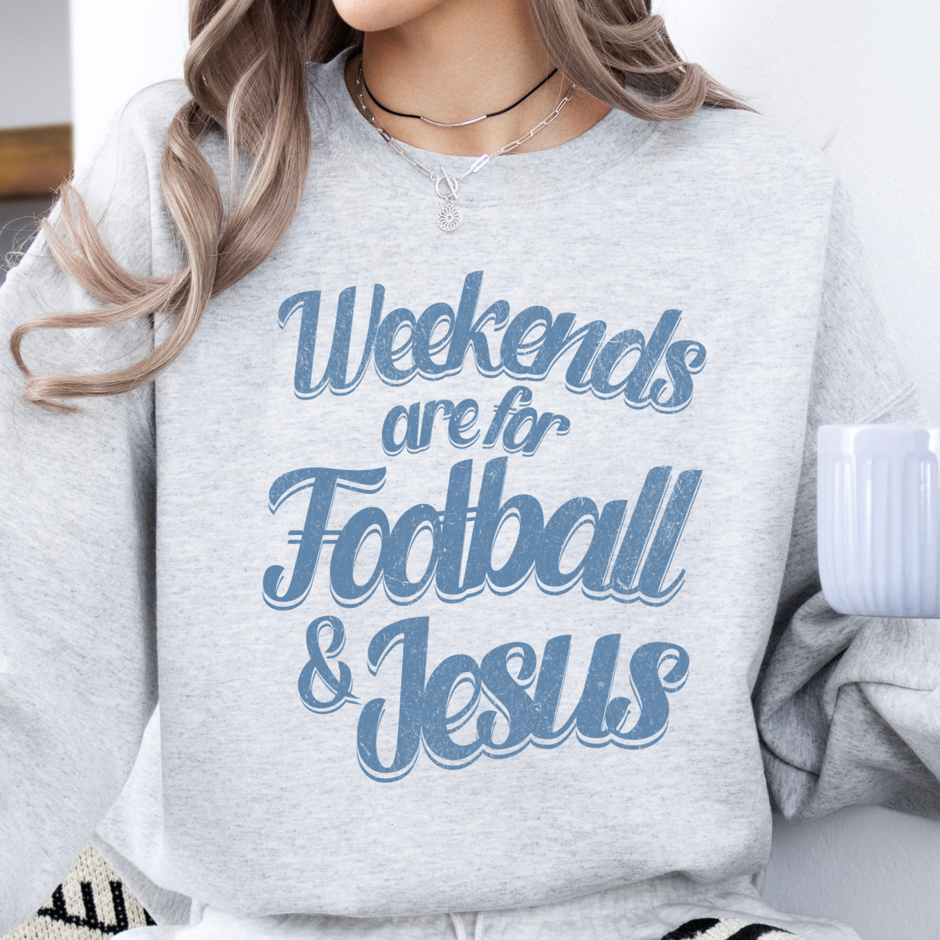 Weekends are for Football and Jesus Fall Graphic Sweatshirt