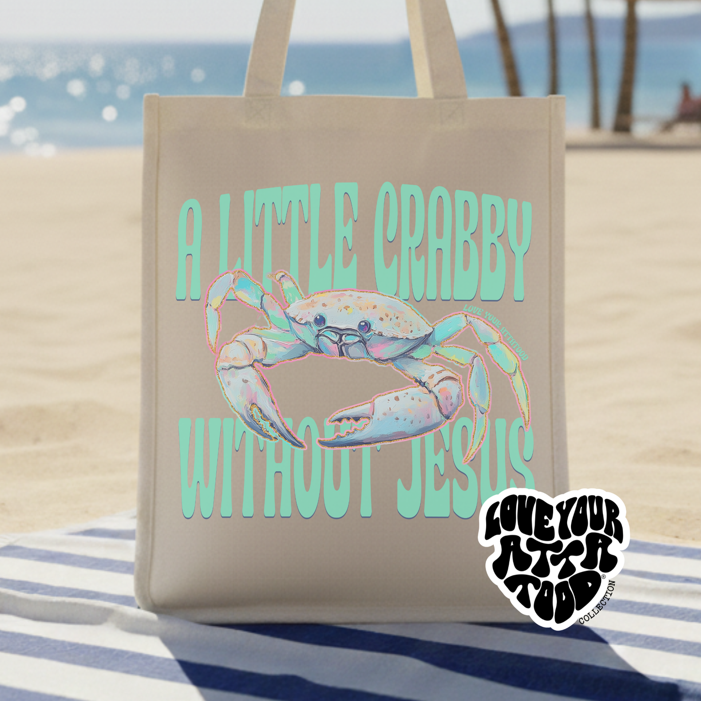 Christian Jumbo Tote | Coastal Crab Beach Bag | Bible Verse