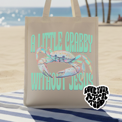 Christian Jumbo Tote | Coastal Crab Beach Bag | Bible Verse