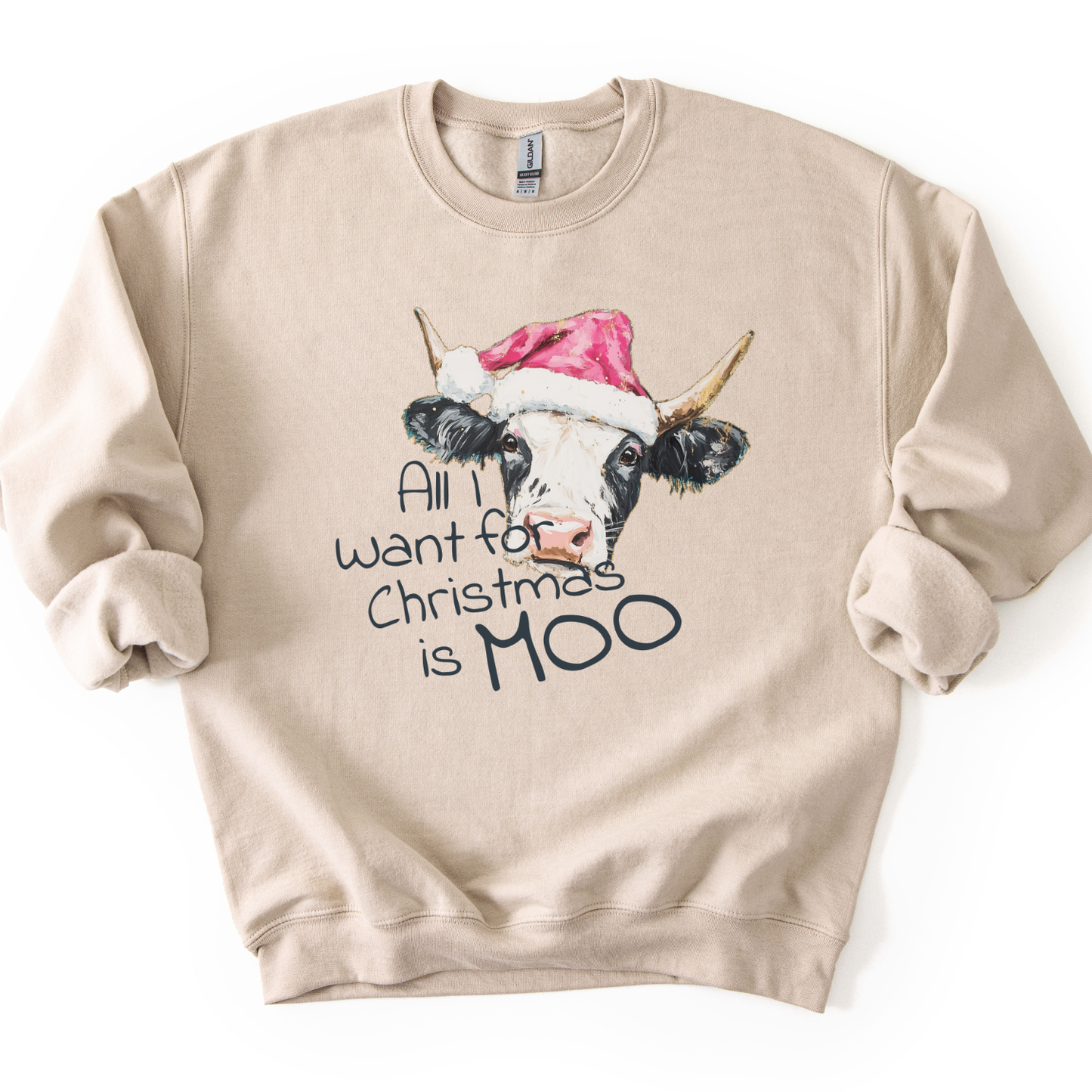 Funny Christmas Cow Graphic Sweatshirt | Holiday Crewneck