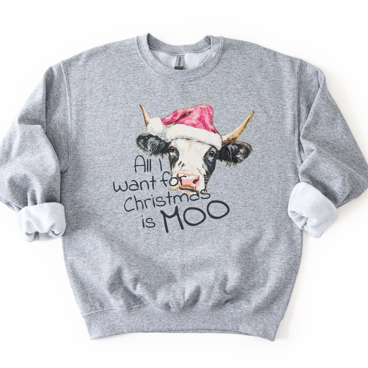 Funny Christmas Cow Graphic Sweatshirt | Holiday Crewneck