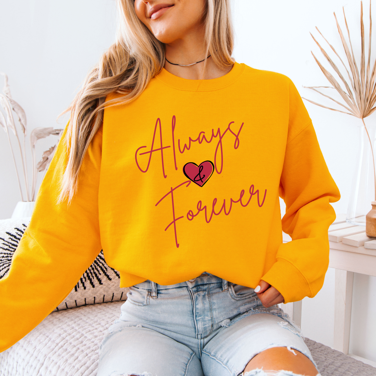 Valentines women's heart graphic sweatshirt, Always and Forever crew