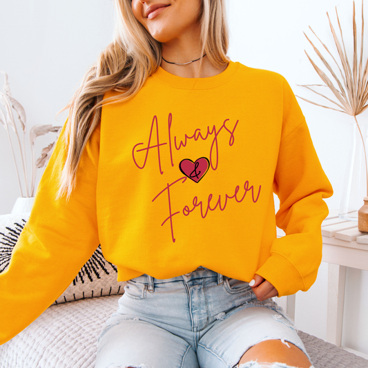 Valentines women's heart graphic sweatshirt, Always and Forever crew