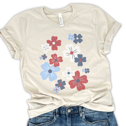 Red White Blue Patriotic Flowers Unisex Graphic T-Shirt | ATTA TOOD®