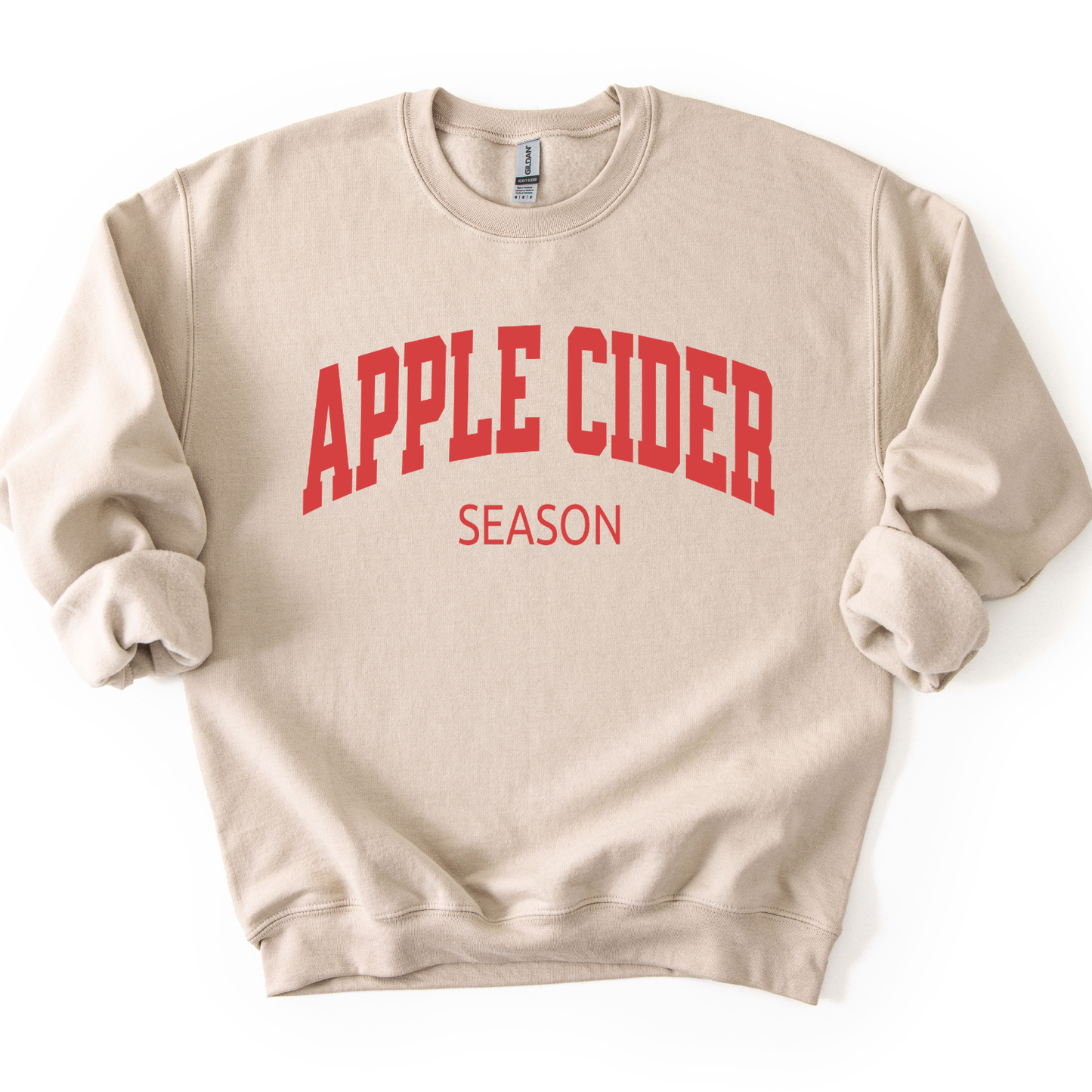 Apple Cider Season on a sand color sweatshirt