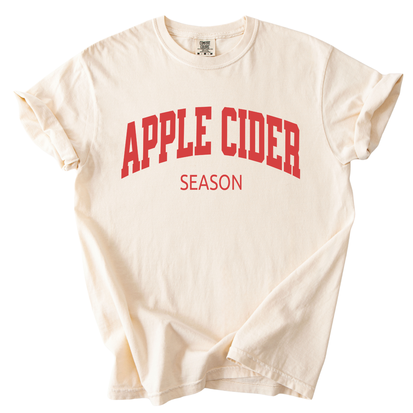 red apple cider season on an ivory tee
