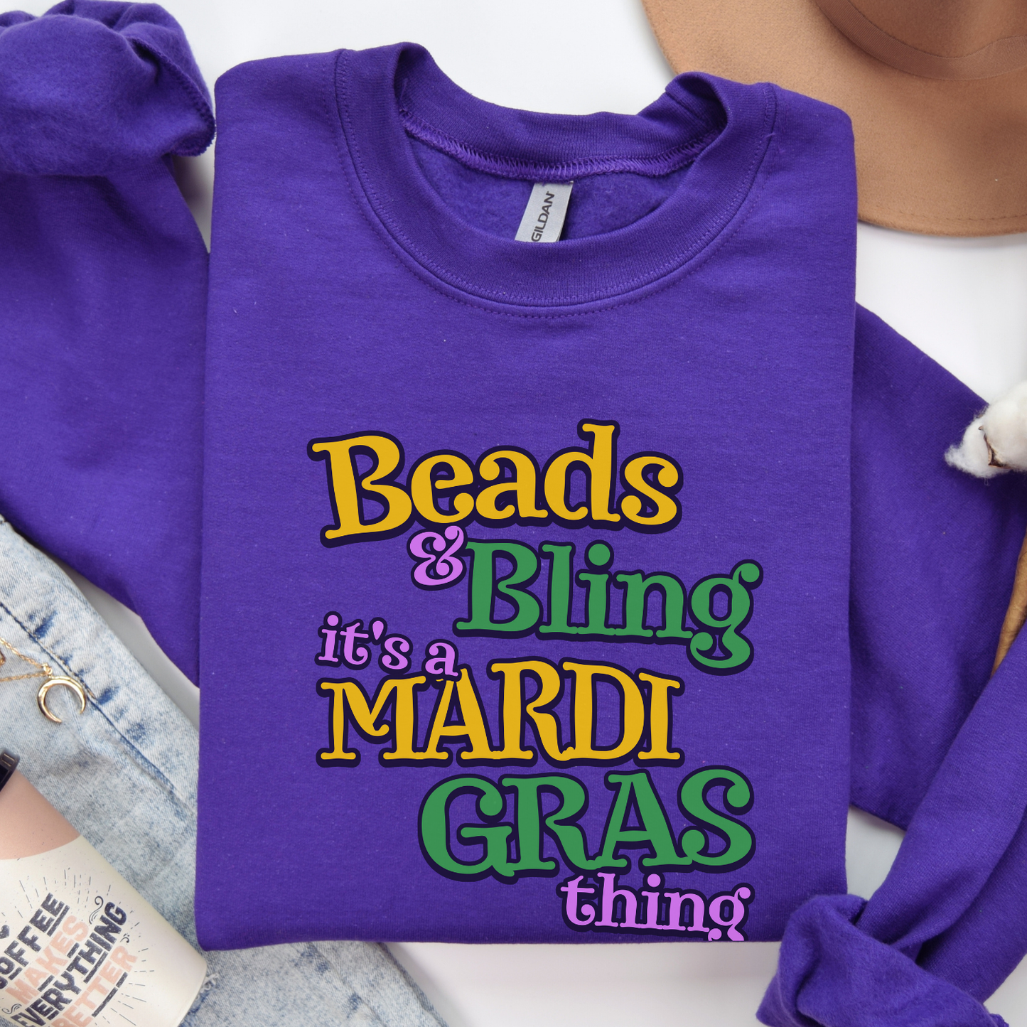 Beads and bling Mardi Gras women's graphic sweatshirt
