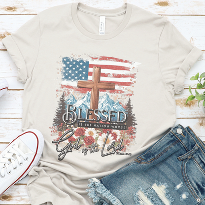 Blessed Is The Nation Patriotic Christian Graphic T-Shirt | ATTA TOOD®