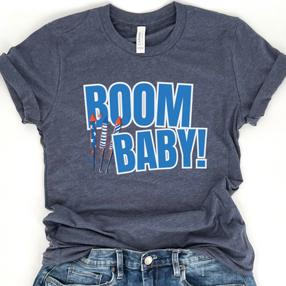 Boom baby Fourth of July graphic t-shirt