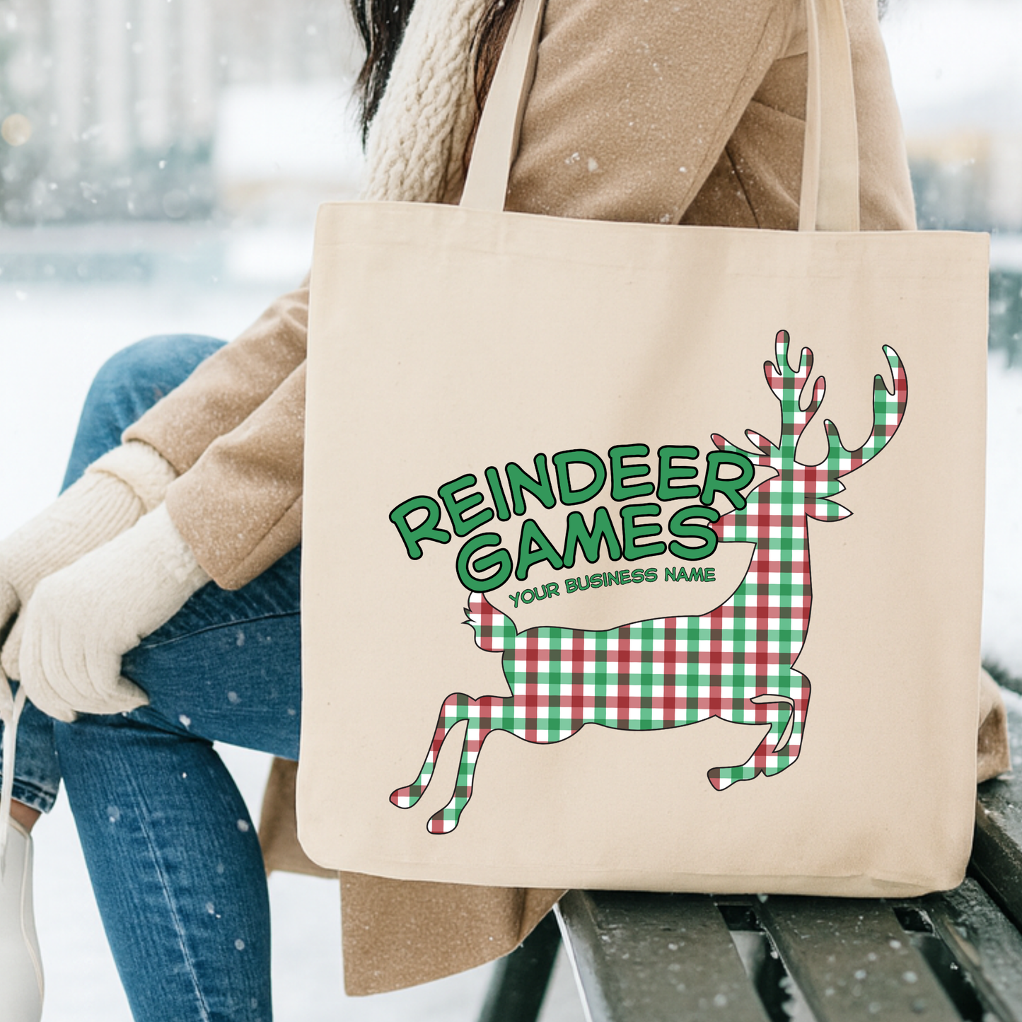 Custom Christmas reindeer tote | Holiday canvas book bag
