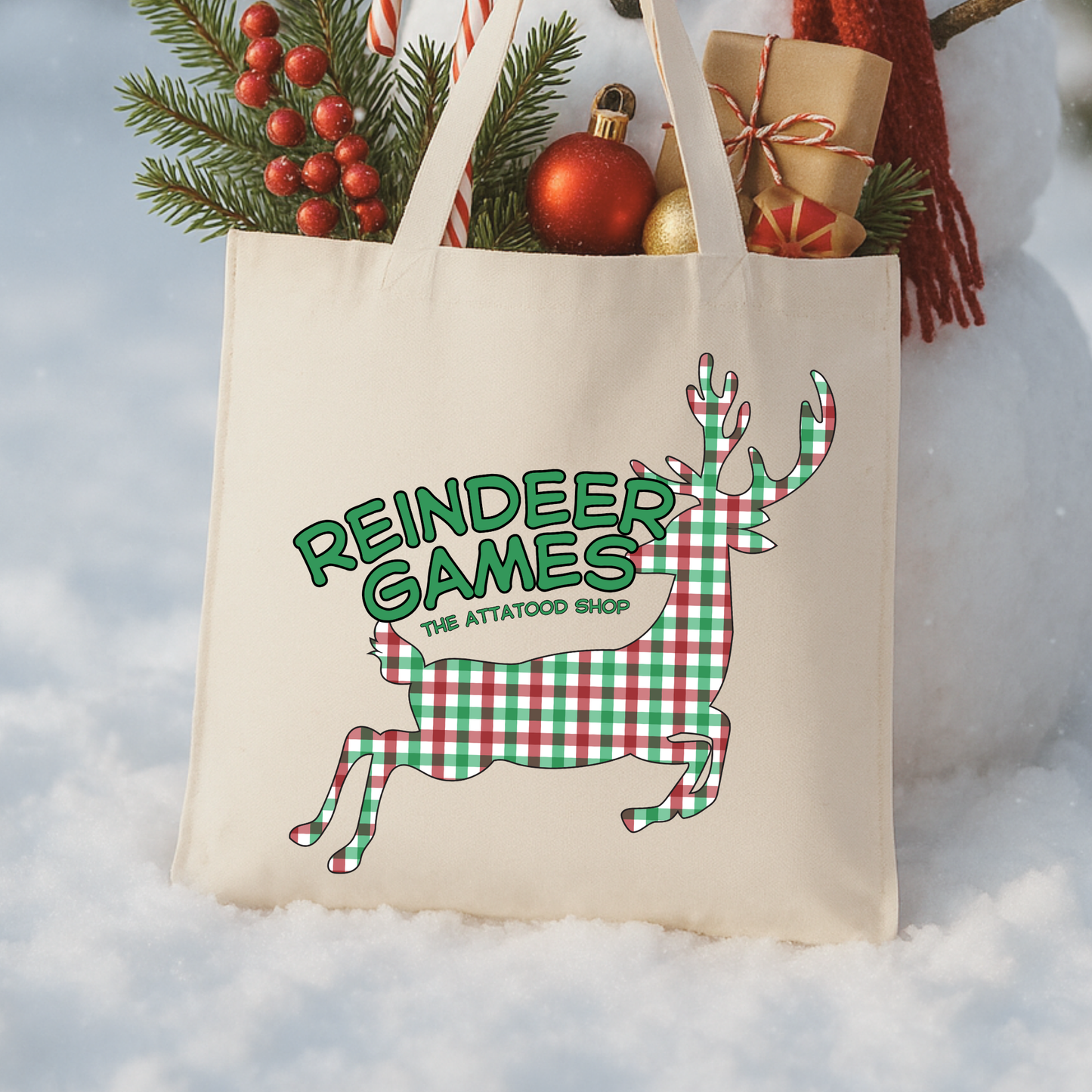 Custom Christmas reindeer tote | Holiday canvas book bag