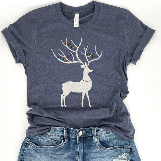 Christmas deer t-shirt, Animal, Reindeer, Holiday lights tee