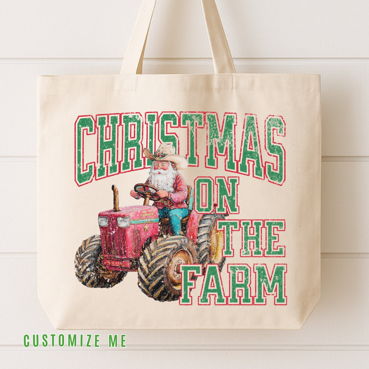 Christmas on the Farm customizable Canvas Tote Bag