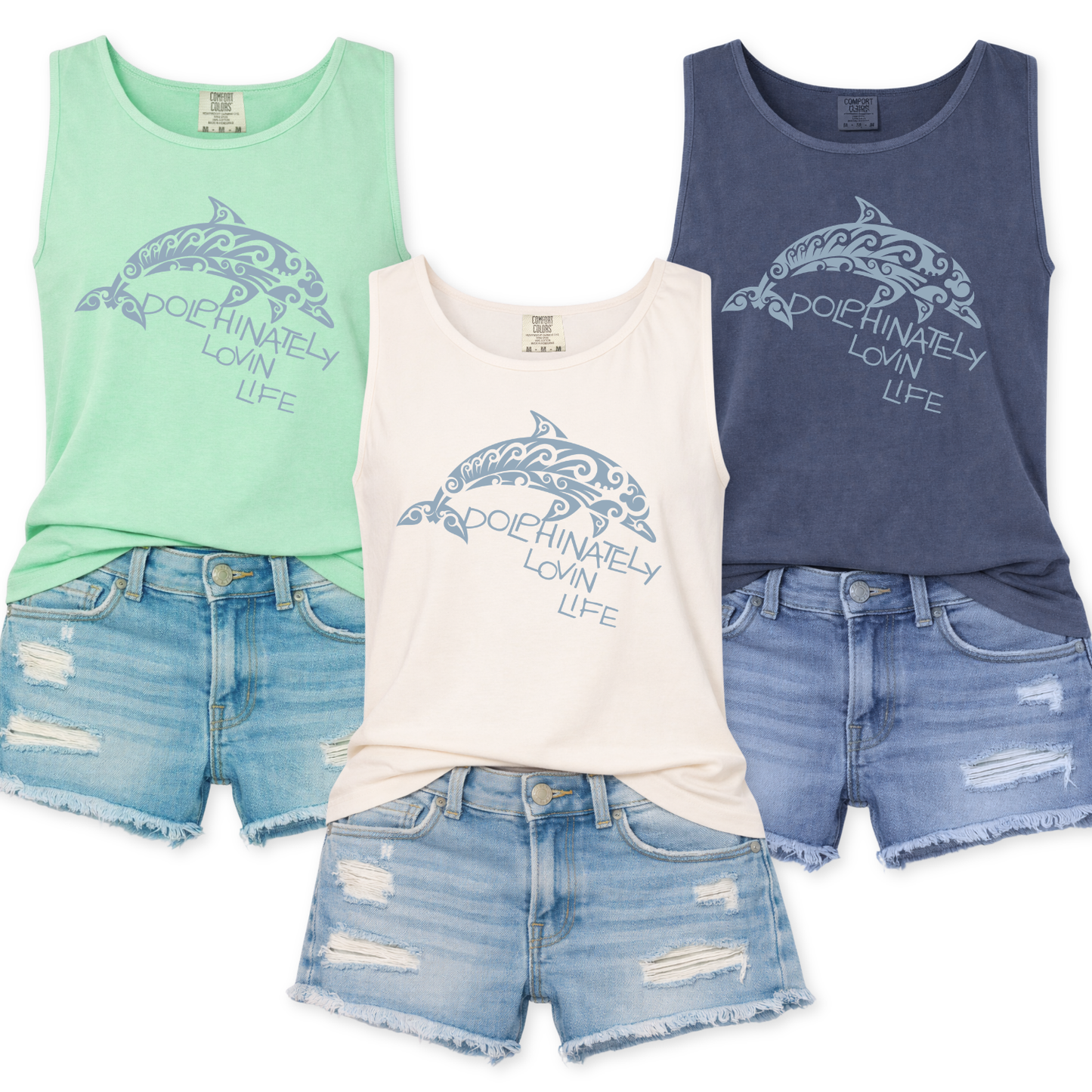 Coastal Blue Dolphin Summer Graphic Tank Top | ATTA TOOD®