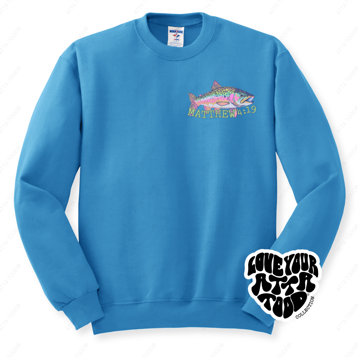 Christian Bible Verse Sweatshirt | Coastal Rainbow Fish
