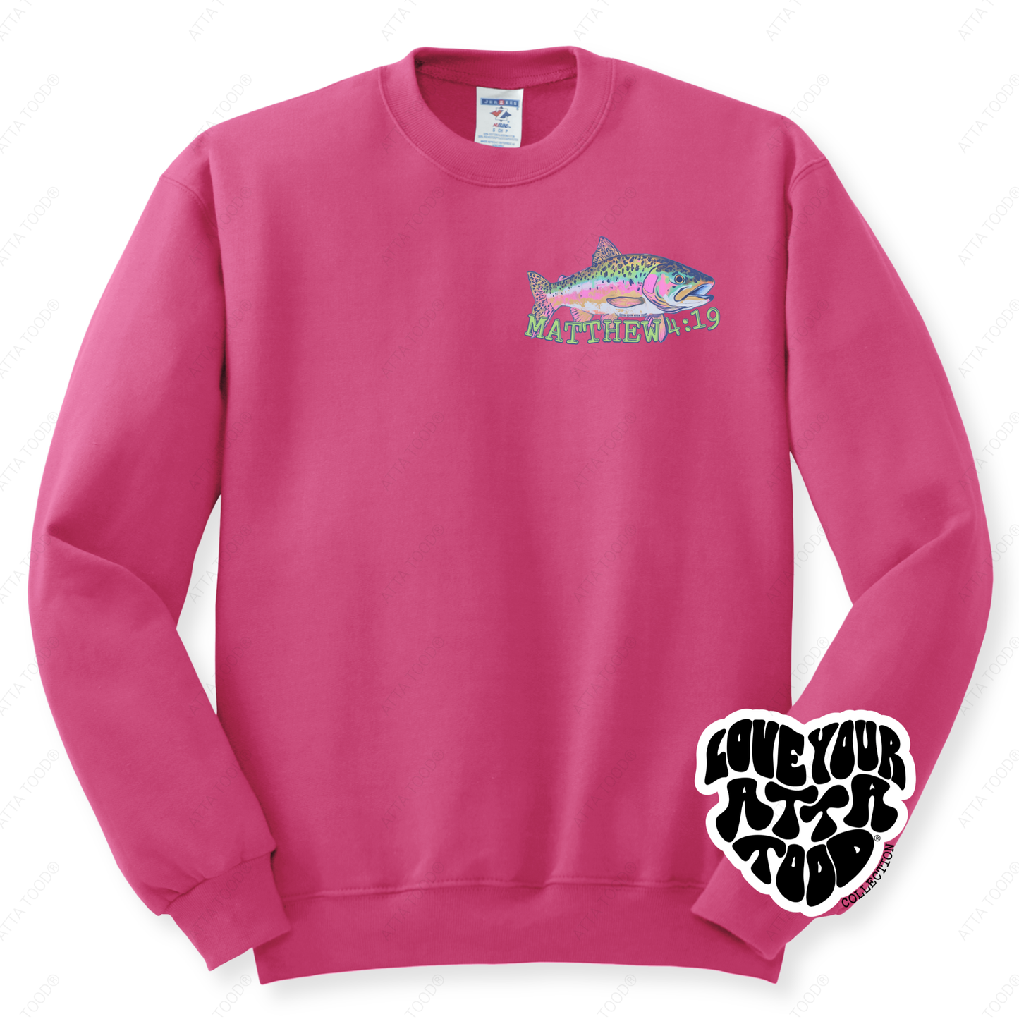 Christian Bible Verse Sweatshirt | Coastal Rainbow Fish