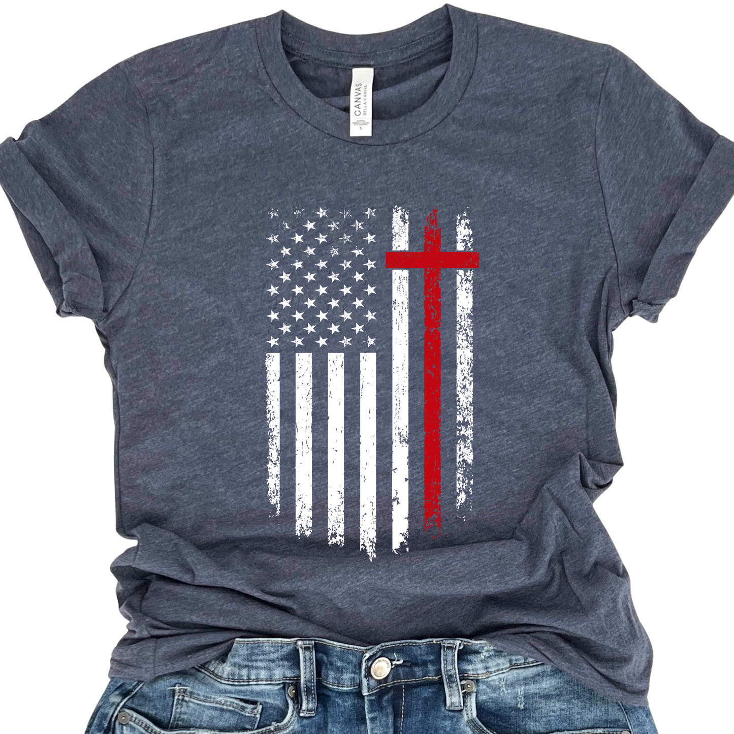 Distressed American flag Christian graphic t-shirt, Fourth of July top
