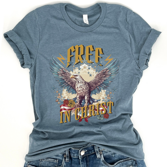 Free in Christ Christian graphic t-shirt