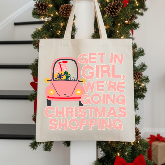 Christmas Shopping Canvas Tote Bag | Reusable Holiday Bag