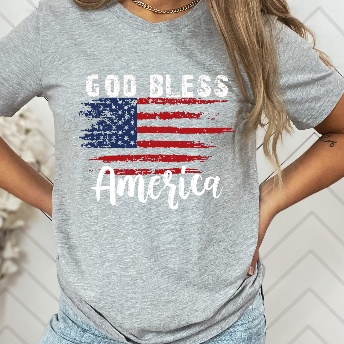 God Bless America distressed 4th of July graphic t-shirt