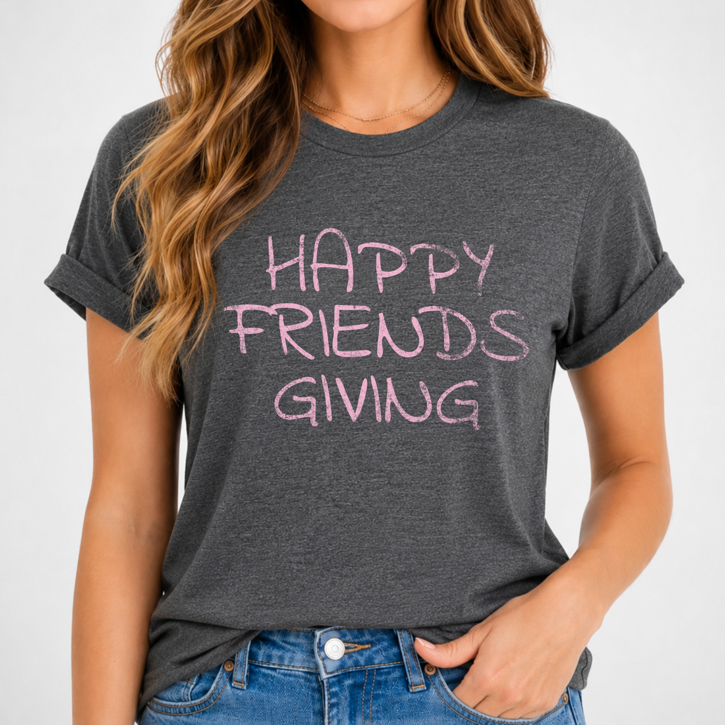 Distressed Happy Friendsgiving Thankgsgiving Graphic T-Shirt