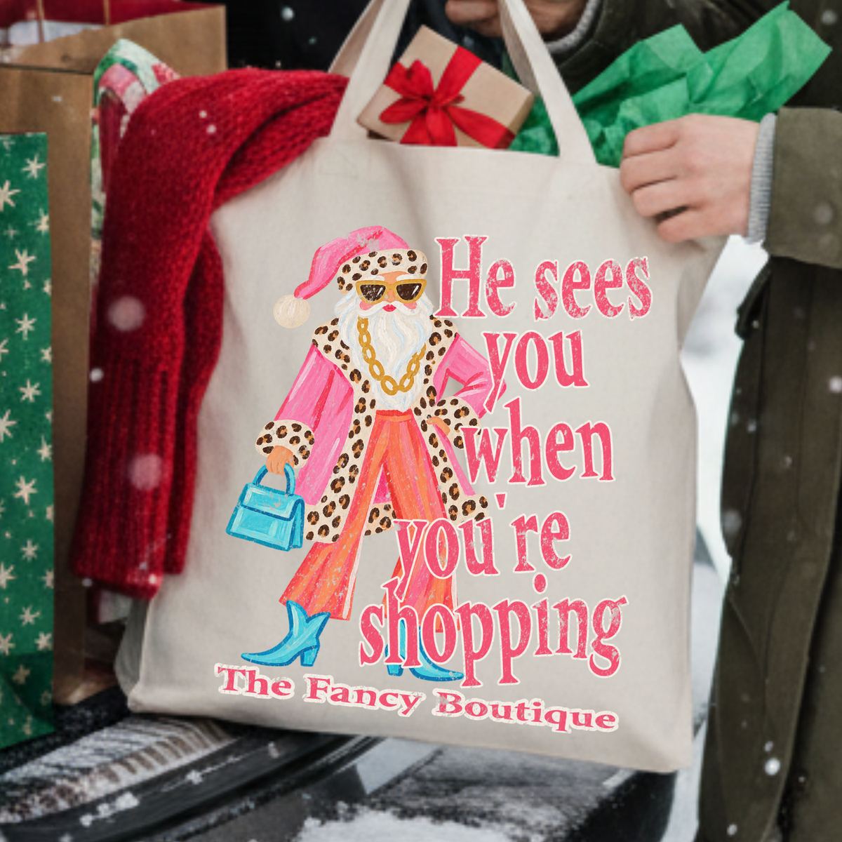 Personalized Christmas Tote Bag | Boujee Shopping Santa