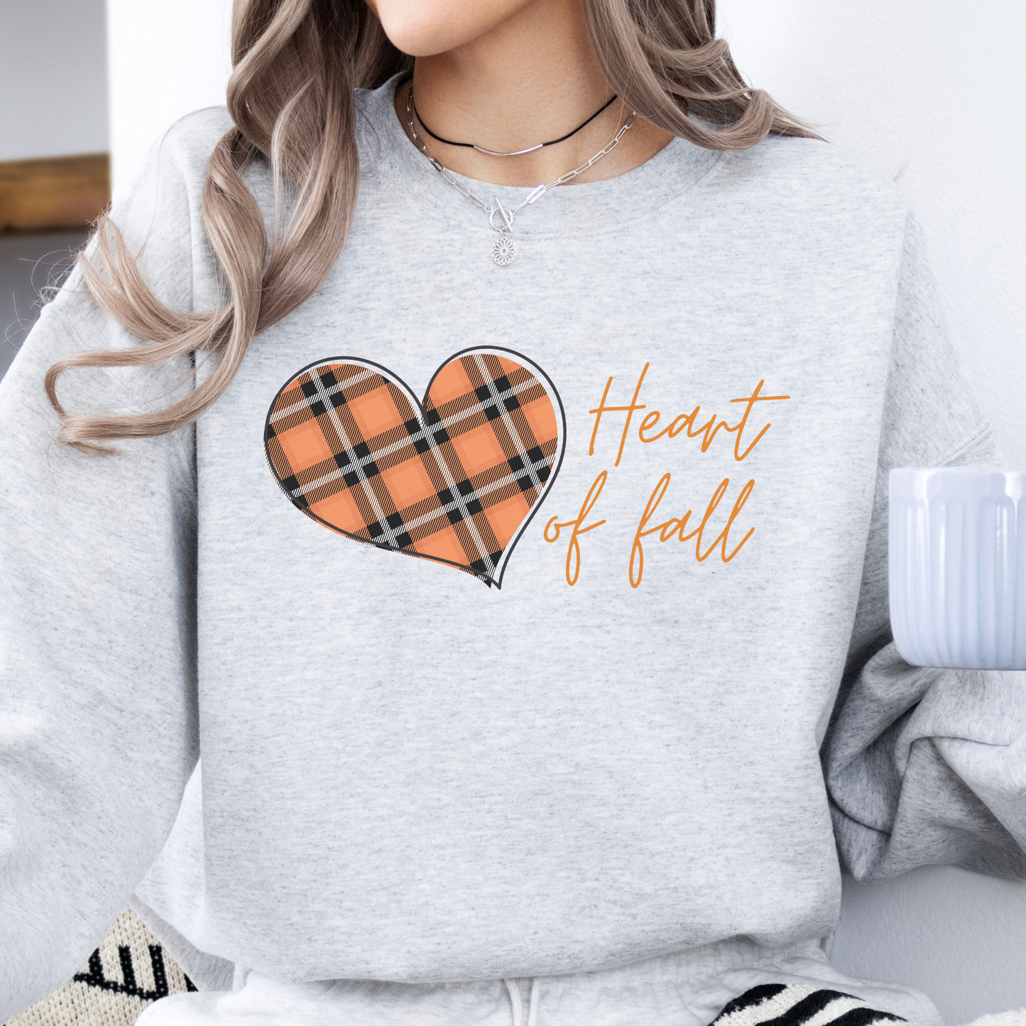 Heart of Fall Plaid Graphic Autumn Season Sweatshirt